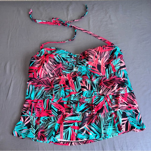 Catalina Other - Catalina Pink & Teal Tropical Halter Swim Top